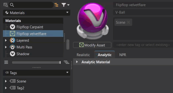 Drag a tag onto a material