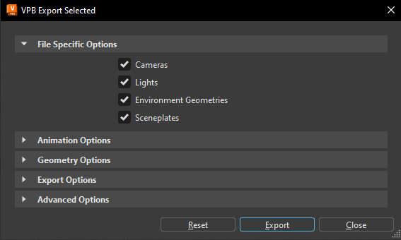 Export Selected dialog