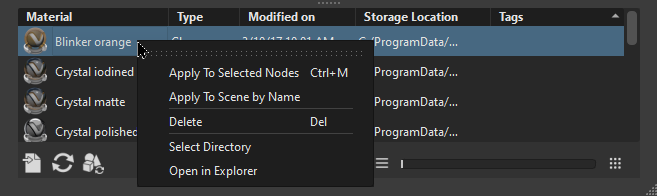 List of Components context menu