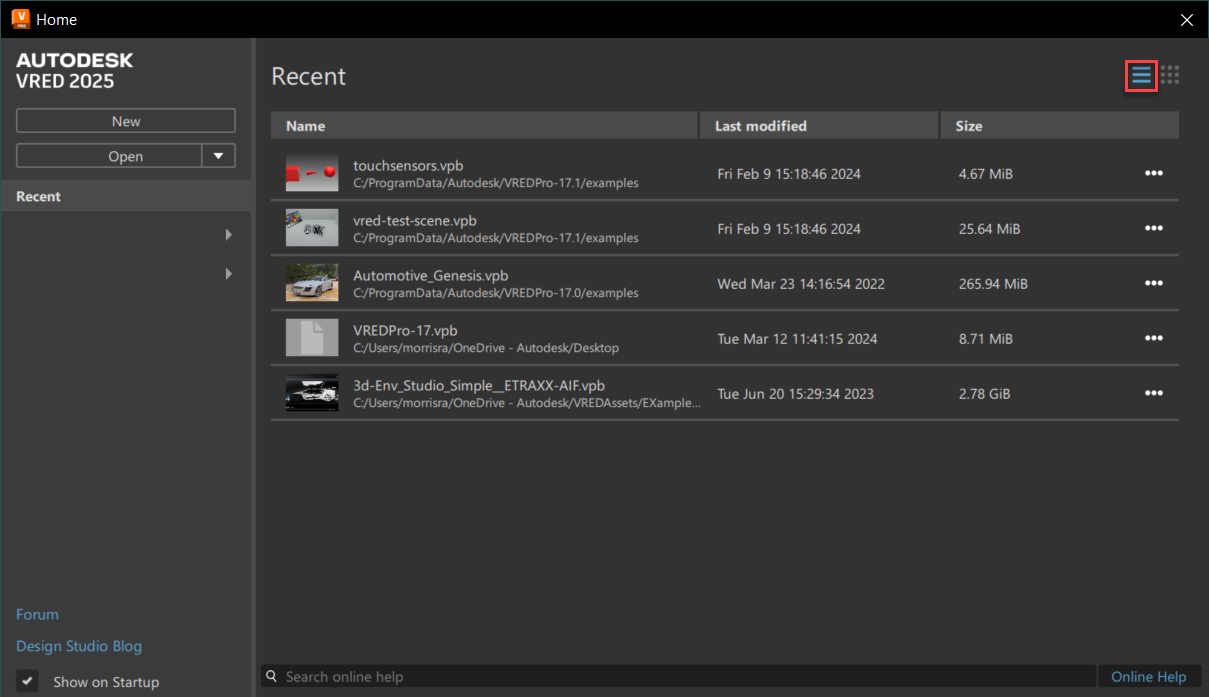 List view of recent list