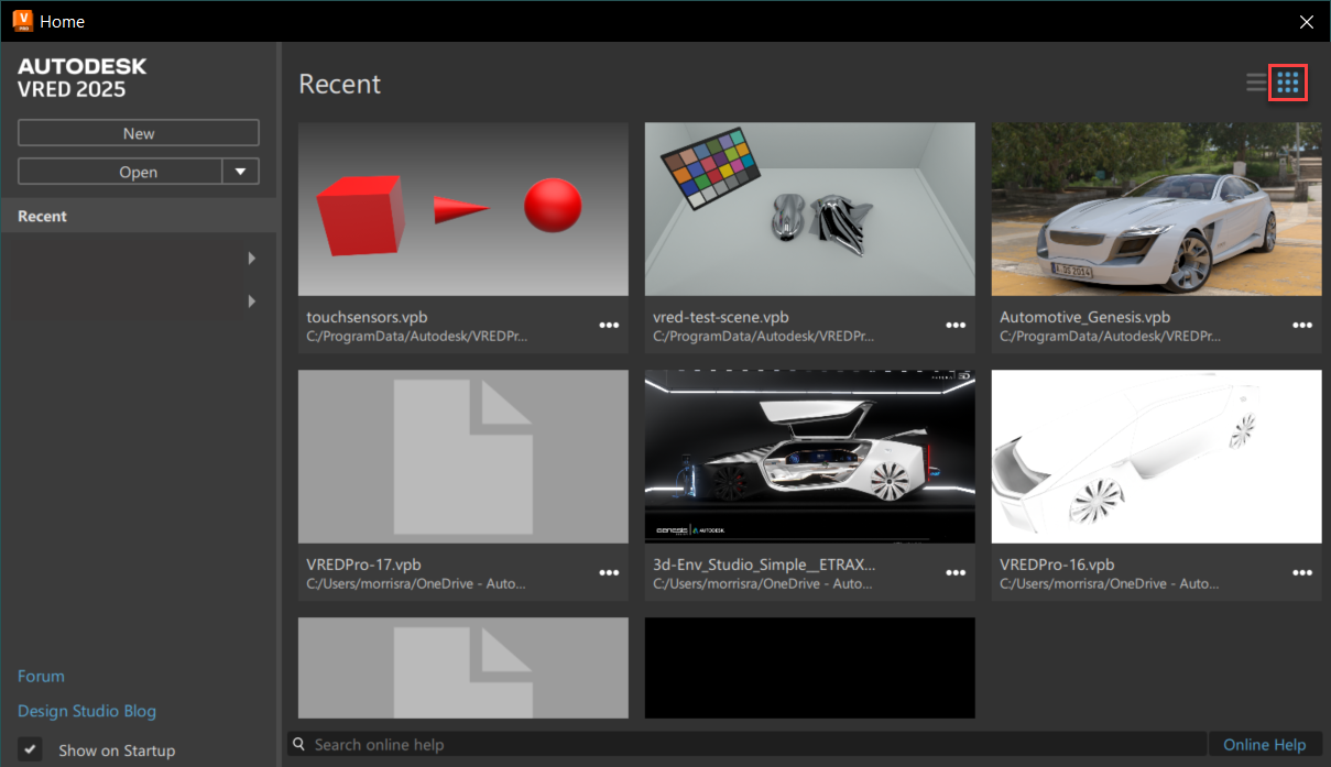 Thumbnail view of recent list