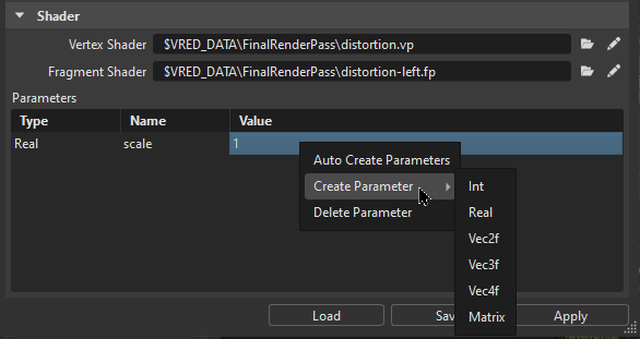 Parameters context menu
