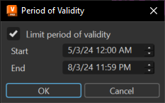 Period of Validity dialog