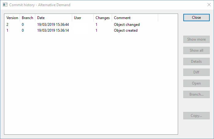 Commit History dialog