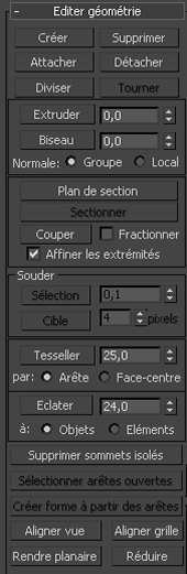 3ds Max 2024 Aide, Panneau déroulant Géométrie (Patch)