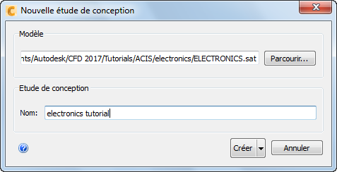 boîte de dialogue Étude de conception