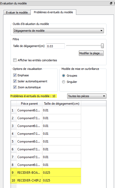 dégagement après filtre