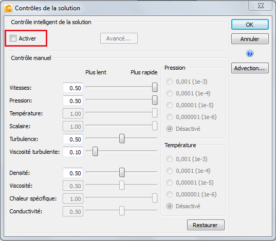 désactiver le contrôle de solution