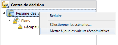 onglet Centre de décision