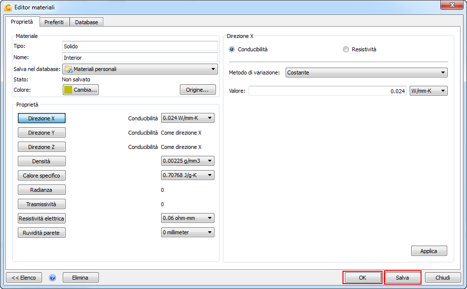 salvare il materiale personalizzato