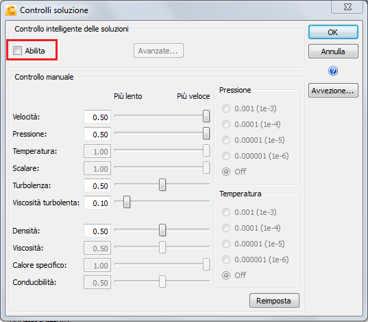 disabilitare il controllo della soluzione