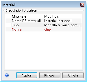 finestra di dialogo Materiali