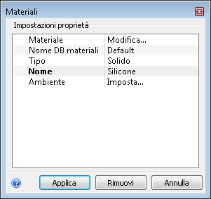 finestra di dialogo Materiali
