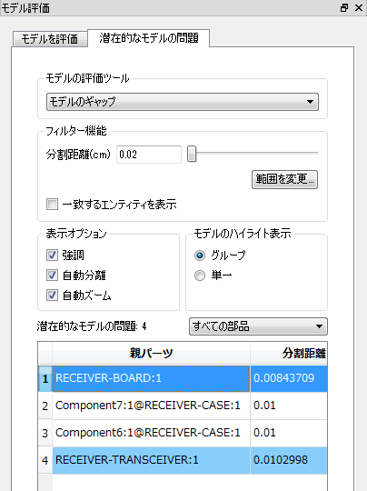 [モデルのギャップ]を選択
