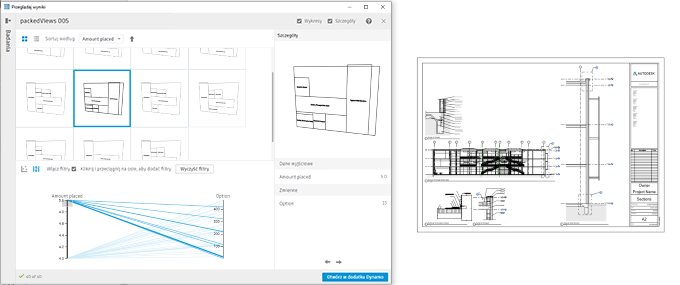 Sheet layout option in the Explore Outcomes dialog and the same option generated in Revit