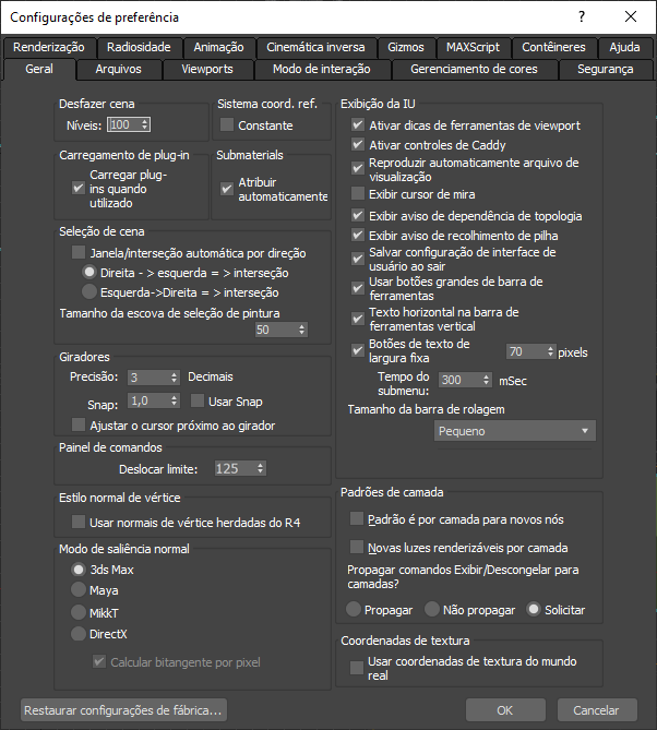 Screenshot of the Preference Settings window in 3ds Max.