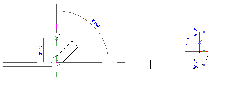 Como fazer conexões de cotovelo de tubulação para ter um ângulo de mais de 90  graus no Revit