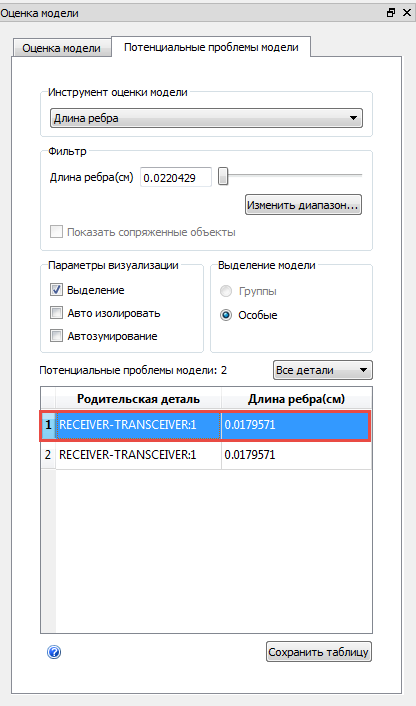 диалоговое окно «Оценка модели»