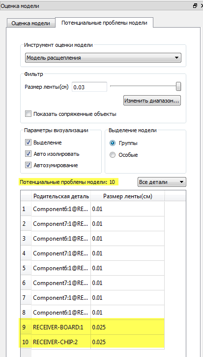 расщепление после фильтра