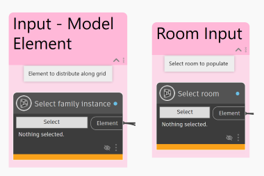 Sample nodes for Select family instance and Select room