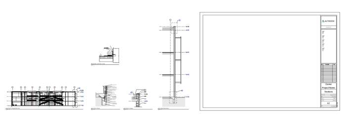 Sheet A2 in the sample model, with views moved to the side