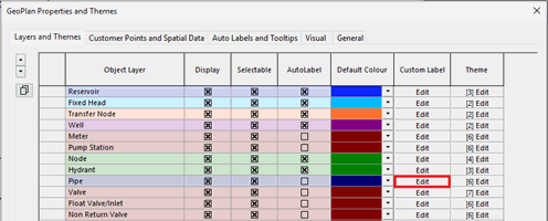 Custom Label Edit button for Pipe object layer