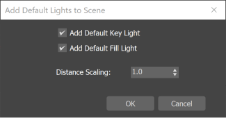 Screencapture of the Add Default Lights to Scene modal.