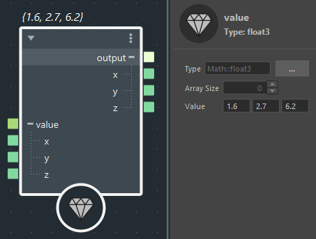 A `float3` `value` node