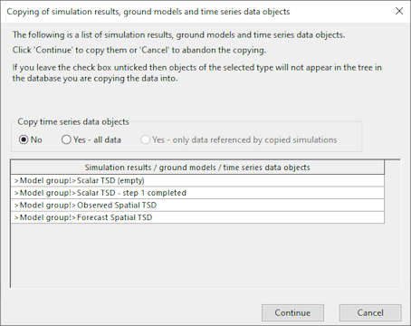 Copying of Time Series Databases Dialog