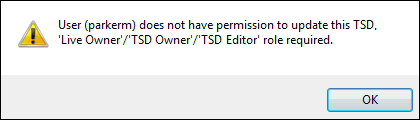 User Permissions warning message