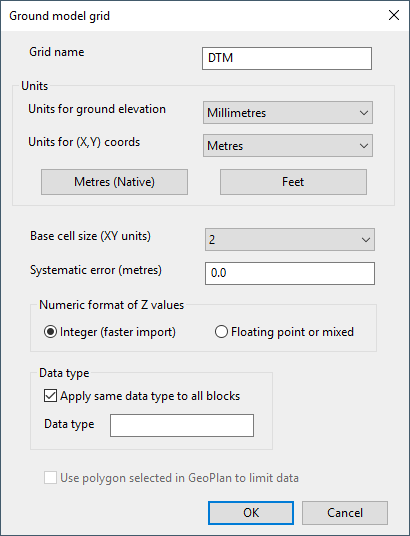 Ground Model grid dialog