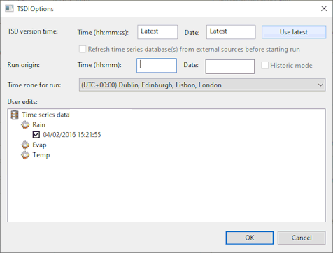 Live data options Dialog