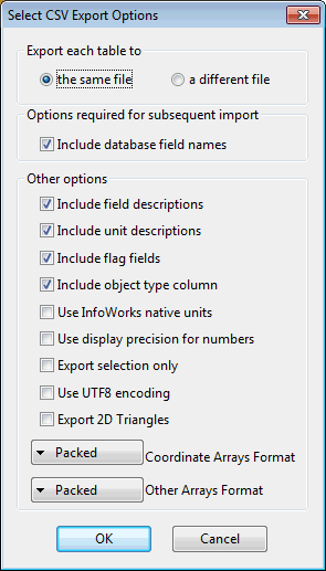 Select CSV Export Options Dialog