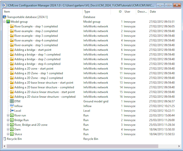 Explorer window with the transportable database containing the example data for the tutorials