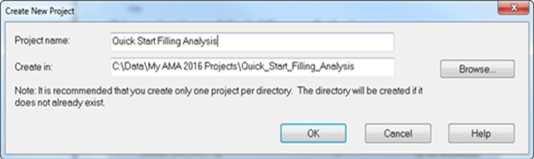 create new project dialog