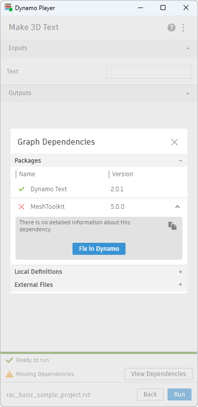 image Graph Dependencies dialog