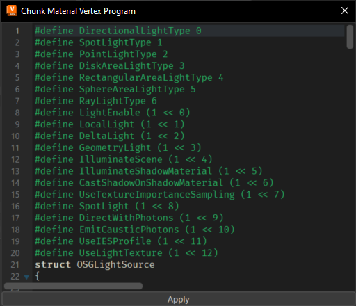Chunk Material Program dialog