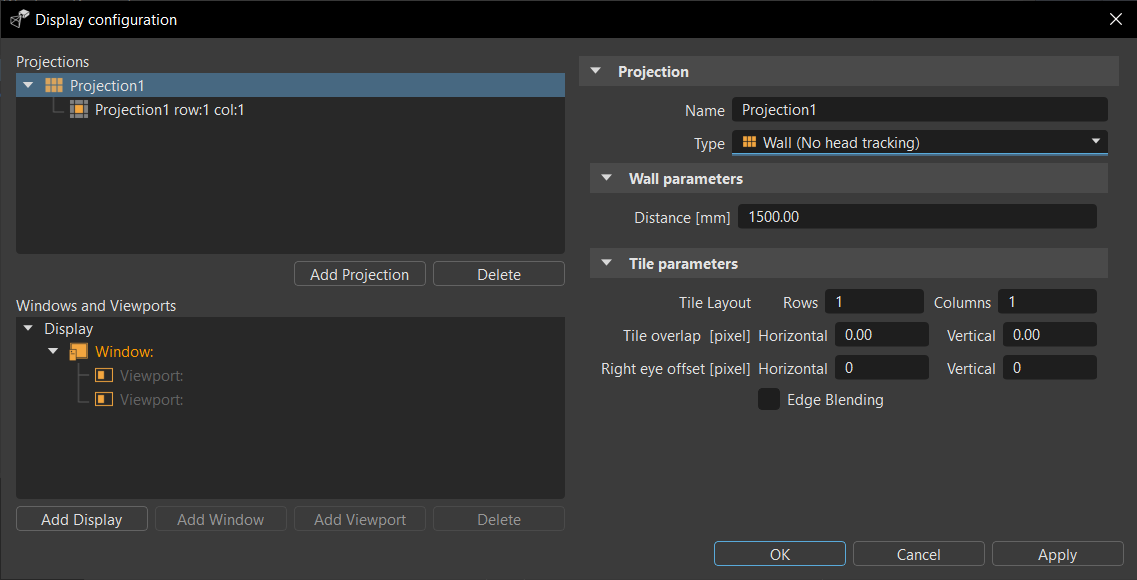 VRED Display Setup dialog