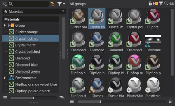 material group is selected