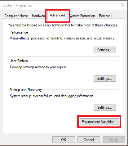 System Properties dialog