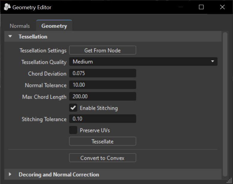 Geometry Editor with new Decore & Color Normals section