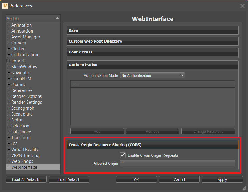 CORS in the WebInterface prefs