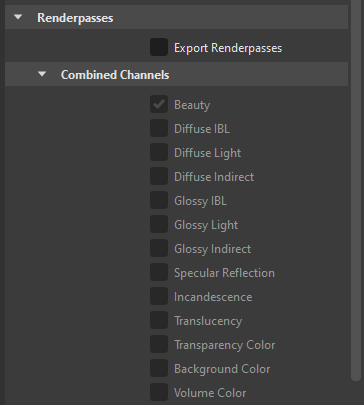 Image of the Renderpasses section with options