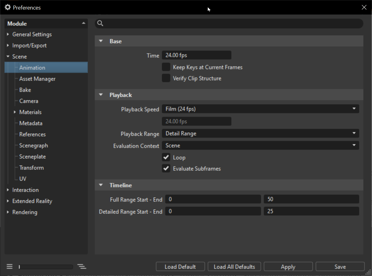 layout and alignment of the Animation preferences