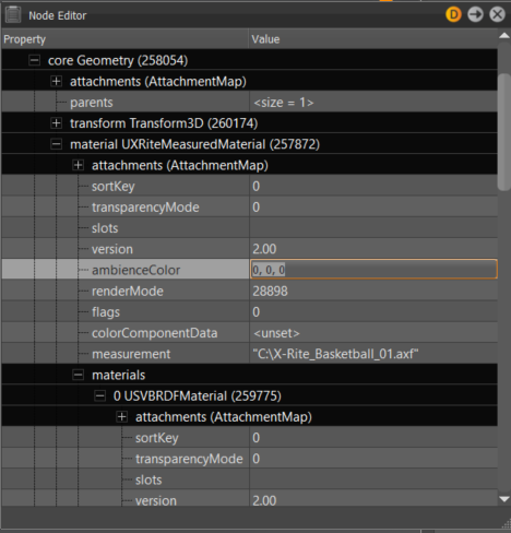 X-Rite Measured fields in the Node Attribute Editor