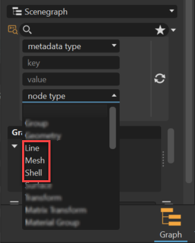 Scenegraph Advanced Search node type list