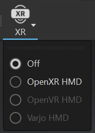 VR icon in the toolbar with its options