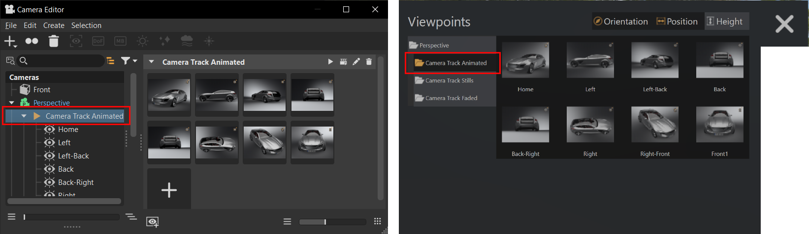 Cameras and Camera Tracks displayed in the Viewpoints section of the Stream App UI