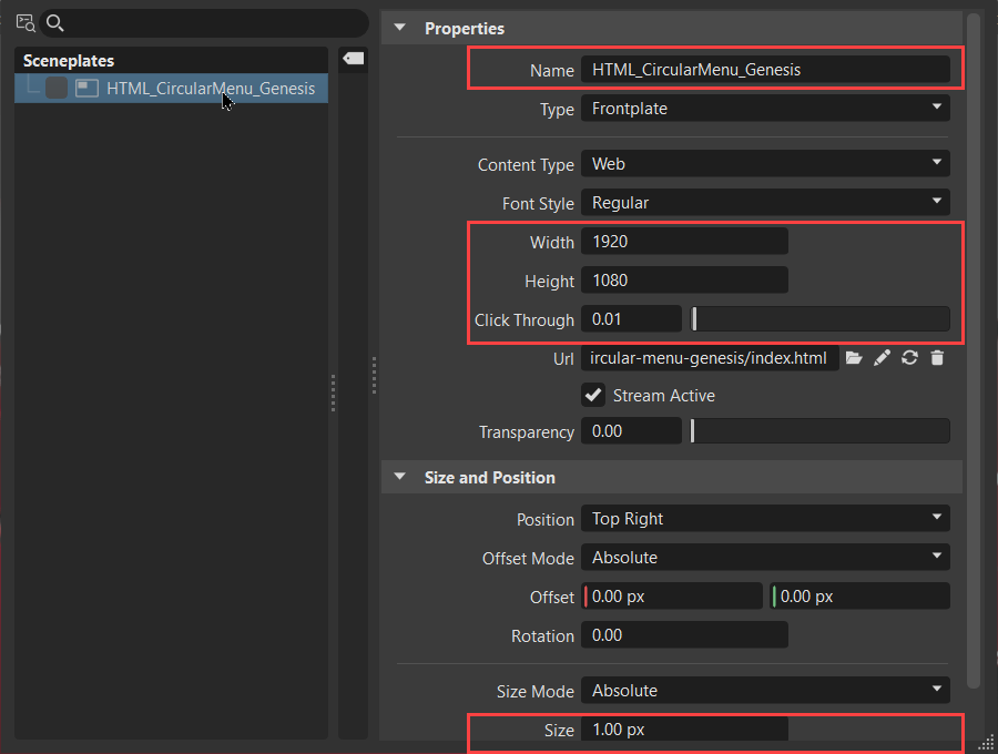 Sceneplate Editor circular menu settings