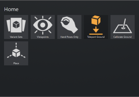 VR Menu showing unchecked tools